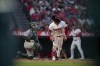Los Angeles Angels' Luis Rengifo (2) flies out to center during the fifth inning of a baseball game against the Oakland Athletics in Anaheim, Calif., Friday, July 26, 2024. (AP Photo/Eric Thayer)