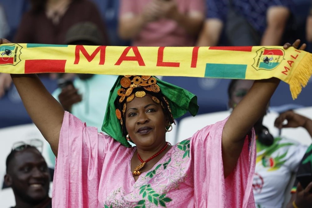 A supporter of Mali reacts during the men's group D match between Israel and Mali at the Parc des Princes during the 2024 Summer Olympics, Wednesday, July 24, 2024, in Paris, France. (AP Photo/Aurelien Morissard)