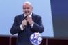 FIFA President Gianni Infantino addresses the audience during the Sport for Sustainable Development Summit at the Paris Olympic games, Thursday, July 25 2024 at the Carrousel du Louvre in Paris, France. (Andre Pain, Pool via AP)