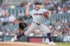 Cleveland Guardians starting pitcher Tanner Bibee throws during the first inning of a baseball game against the Detroit Tigers, Monday, July 29, 2024, in Detroit. (AP Photo/Carlos Osorio)