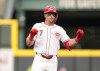 Cincinnati Reds' Spencer Steer reacts after hitting a double during the third inning of a baseball game against the Chicago Cubs, Monday, July 29, 2024, in Cincinnati. (AP Photo/Jeff Dean)