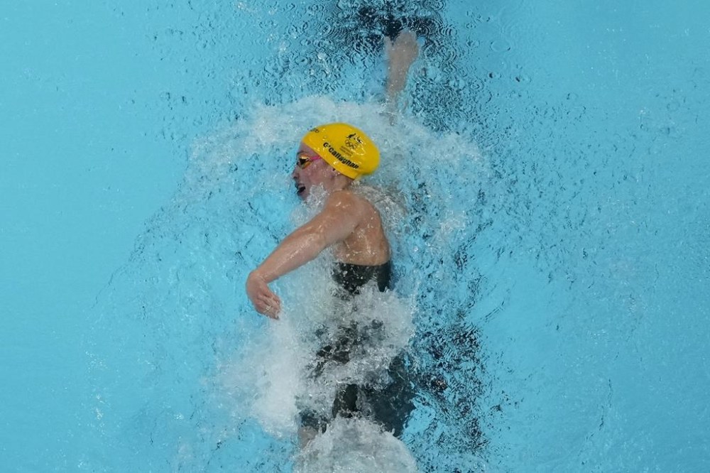 Mollie O'Callaghan of Australia, competes in the women's 200-meter freestyle final at the 2024 Summer Olympics, Monday, July 29, 2024, in Nanterre, France. O'Callaghan won gold. (AP Photo/David J. Phillip)