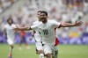 Egypt's Ibrahim Adel celebrates scoring his side's opening goal during the men's group C soccer match between Spain and Egypt at Bordeaux Stadium, during the 2024 Summer Olympics, Tuesday, July 30, 2024, in Bordeaux, France. (AP Photo/Moises Castillo)