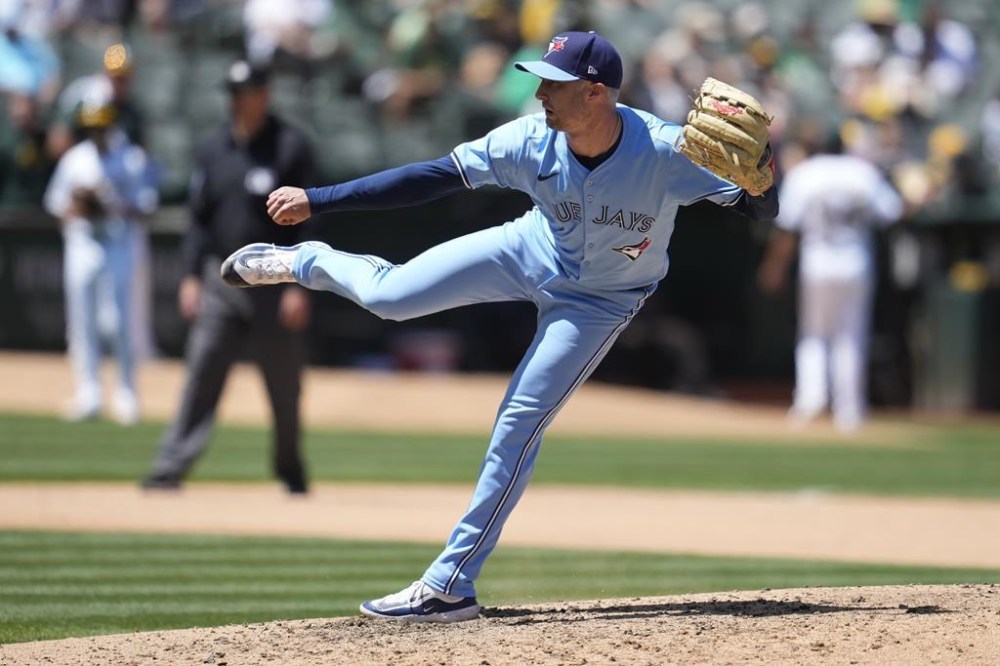 Toronto Blue Jays pitcher Trevor Richards during a baseball game against the Oakland Athletics in Oakland, Calif., Sunday, June 9, 2024. (AP Photo/Jeff Chiu)
