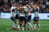 Vancouver Whitecaps players celebrate after scoring a goal against St. Louis City during the second half of an MLS soccer match in Vancouver, B.C., Saturday, June 29, 2024. The Vancouver Whitecaps snuck out a victory on penalties against MLS rival Los Angeles FC on Tuesday in Leagues Cup play. THE CANADIAN PRESS/Ethan Cairns