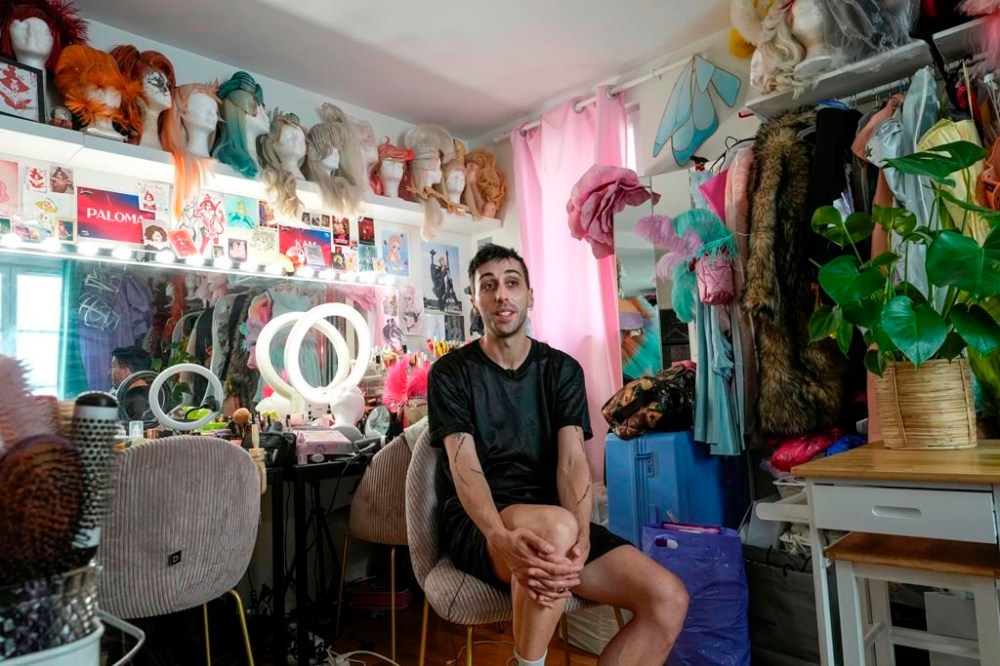 Hugo Bardin who performs as the drag queen Paloma speaks, during an interview with The Associated Press in Paris, France, Wednesday, July 31, 2024. (AP Photo/Michel Euler)
