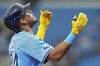 Tampa Bay Rays' Christopher Morel celebrates his solo home run off Miami Marlins pitcher Roddery Munoz during the first inning of a baseball game Wednesday, July 31, 2024, in St. Petersburg, Fla. (AP Photo/Christopher O'Meara)