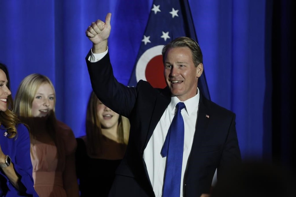FILE - Republican Ohio Lt. Gov. Jon Husted speaks during an election night watch party Nov. 8, 2022, in Columbus, Ohio. According to campaign finance reports filed Wednesday, July 31, 2024, Husted has already squirreled away more than $5 million toward a bid for governor that’s more than two years off. (AP Photo/Jay LaPrete, File)
