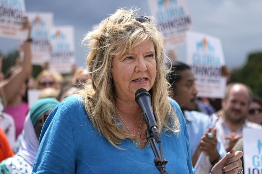 FILE - Tennessee Rep. Gloria Johnson, D-Knoxville, announces her candidacy to run for the U.S. Senate during an event, Sept. 5, 2023, in Nashville, Tenn. Johnson is seeking the Democratic nomination in the the Tennessee primary Aug. 1, 2024 for the seat held by Republican U.S. Sen. Marsha Blackburn, who faces Tres Wittum in her primary contest. (AP Photo/George Walker IV, File)