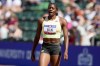 FILE - Kendall Ellis arrives for a heat women's 400-meter run during the U.S. Track and Field Olympic Team Trials, June 21, 2024, in Eugene, Ore. (AP Photo/Charlie Neibergall, File)