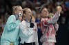 A surprise bronze medal in women's trampoline Friday extended Canada's podium streak to seven days at the Paris Olympics. From left to right silver medallist Viyaleta Bardzilouskaya of Individual Neutral Athletes, gold medallist Bryony Page of Britain and bronze medallist Sophiane Methot of Canada hold up their medals for a selfie after the women's trampoline finals in Bercy Arena at the 2024 Summer Olympics, Friday, Aug. 2, 2024, in Paris, France. THE CANADIAN PRESS/AP/Charlie Riedel