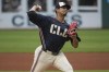 Cleveland Guardians starting pitcher Carlos Carrasco delivers against the Baltimore Orioles during the first inning of a baseball game in Cleveland, Friday, Aug. 2, 2024. (AP Photo/Phil Long)