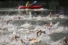 Athletes compete in the swim leg of the men's individual triathlon competition at the 2024 Summer Olympics, Wednesday, July 31, 2024, in Paris, France. (AP Photo/Dar Yasin)