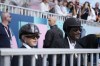 Snoop Dogg and Martha Stewart watch the dressage team Grand Prix final, at the 2024 Summer Olympics, Saturday, Aug. 3, 2024, in Versailles, France. (AP Photo/Mosa'ab Elshamy)