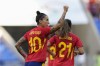 Spain's Jennifer Hermoso celebrates after scoring her side's first goal during the women's quarter-final soccer match between Spain and Colombia, at Lyon Stadium, during the 2024 Summer Olympics, Saturday, Aug. 3, 2024, in Decines, France. (AP Photo/Silvia Izquierdo)