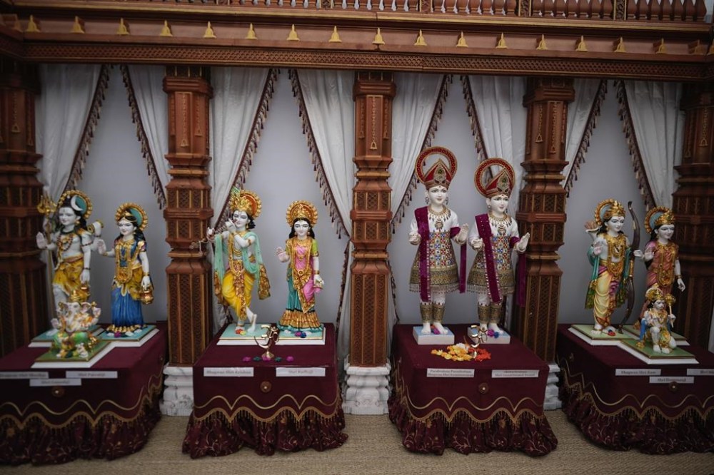 Idols of divinities are seen inside the Hindu room at the Multifaith Center in the Olympic Village, at the 2024 Summer Olympics, Tuesday, July 23, 2024, in Paris, France. (AP Photo/Rebecca Blackwell)