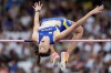 Yaroslava Mahuchikh, of Ukraine, competes in the women's high jump final at the 2024 Summer Olympics, Sunday, Aug. 4, 2024, in Saint-Denis, France. (AP Photo/Matthias Schrader)