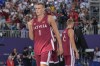 Latvia's Nauris Miezis gestures after a men's 3x3 basketball pool round match against Poland during the 2024 Summer Olympics, Sunday, Aug. 4, 2024, in Paris, France. Latvia won 22-16. (AP Photo/Frank Franklin II)