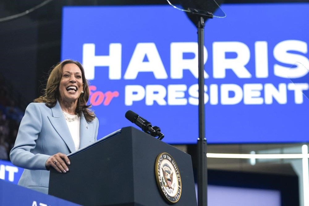 FILE - Vice President Kamala Harris speaks during a campaign rally, July 30, 2024, in Atlanta. Harris, the daughter of immigrants who rose through the California political and law enforcement ranks to become the first female vice president in U.S. history, is poised to secure the Democratic Party's presidential nomination Monday, Aug. 5, 2024. (AP Photo/John Bazemore, File)