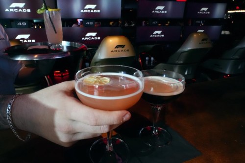 Mocktails, alcohol-free mixed beverages are served at the F1 Boston Arcade, Monday, July 8, 2024, in Boston. (AP Photo/Charles Krupa)