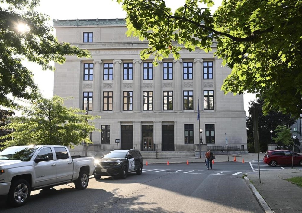 Exterior view of the Albany County Courthouse, where judge Christina Ryba will preside over Independent presidential candidate Robert F. Kennedy Jr., lawsuit alleging he falsely claimed to live in New York as he sought to get on the ballot in the state, Monday, Aug. 5, 2024, in Albany, N.Y. (AP Photo/Hans Pennink)
