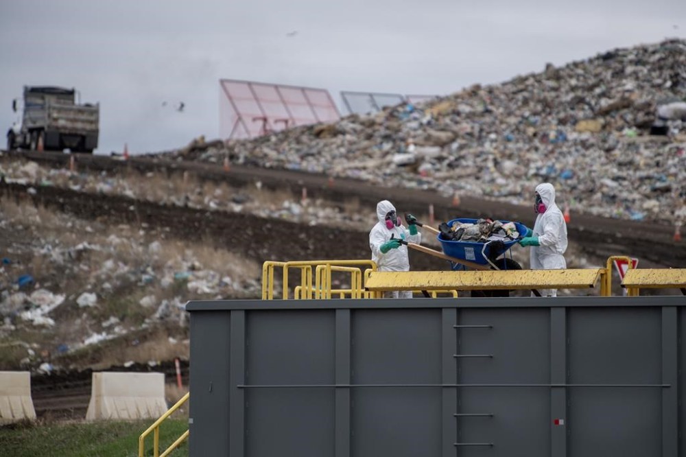 Saskatoon police say they have found the remains of a missing woman, 22-year-old Mackenzie Lee Trottier, in a city landfill. Investigators sort through contents recovered from the landfill in Saskatoon on Wednesday, May 1, 2024. THE CANADIAN PRESS/Liam Richards