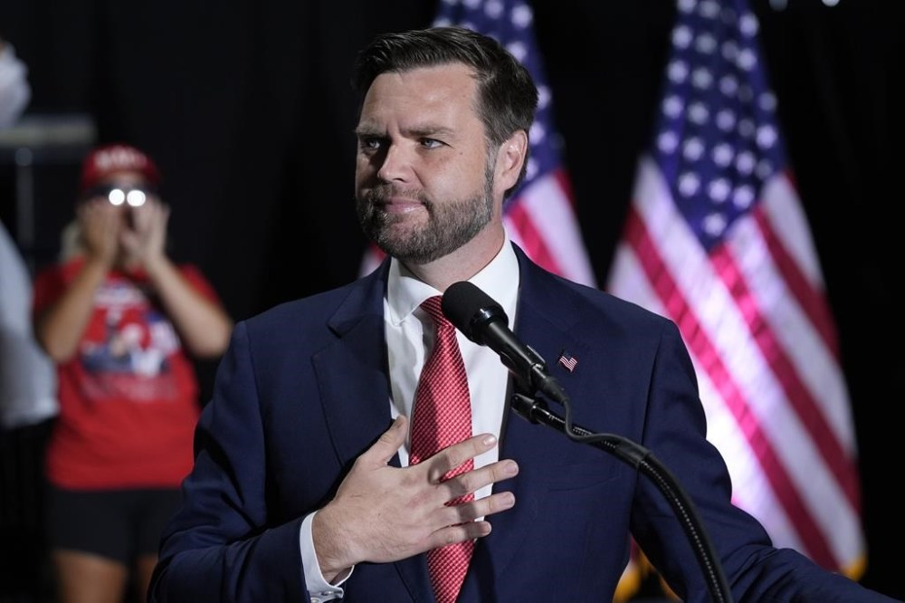 Republican vice presidential candidate Sen. JD Vance, R-Ohio, concludes his remarks before taking questions with reporters at a news conference, Tuesday, Aug. 6, 2024, in Philadelphia. (AP Photo/Alex Brandon)