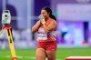 Canada's Camryn Rogers reacts after a throw in the women's hammer throw event at the Summer Olympics in Paris, Tuesday, Aug. 6, 2024. THE CANADIAN PRESS/Adrian Wyld