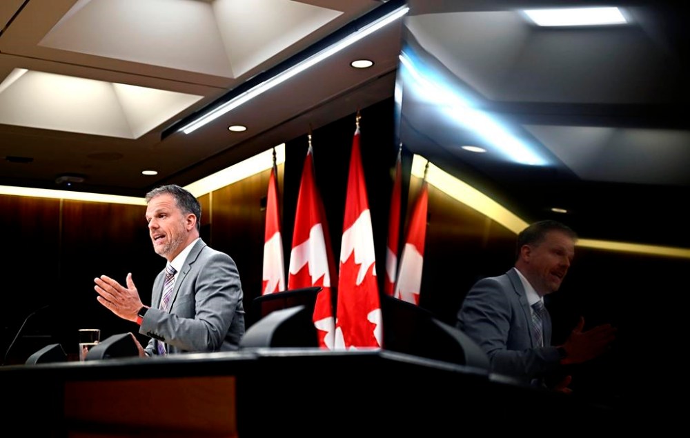 Minister of Health Mark Holland speaks at the National Press Theatre in Ottawa, on Wednesday, July 17, 2024. Health Minister Mark Holland is expected to provide an update on the federal government's dental-care program today. THE CANADIAN PRESS/Justin Tang