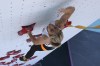 Poland's Aleksandra Miroslaw competes in the women's speed climbing qualification at the 2024 Summer Olympics, Monday, Aug. 5, 2024, in Le Bourget, France. (Michael Reaves/Pool Photo via AP)