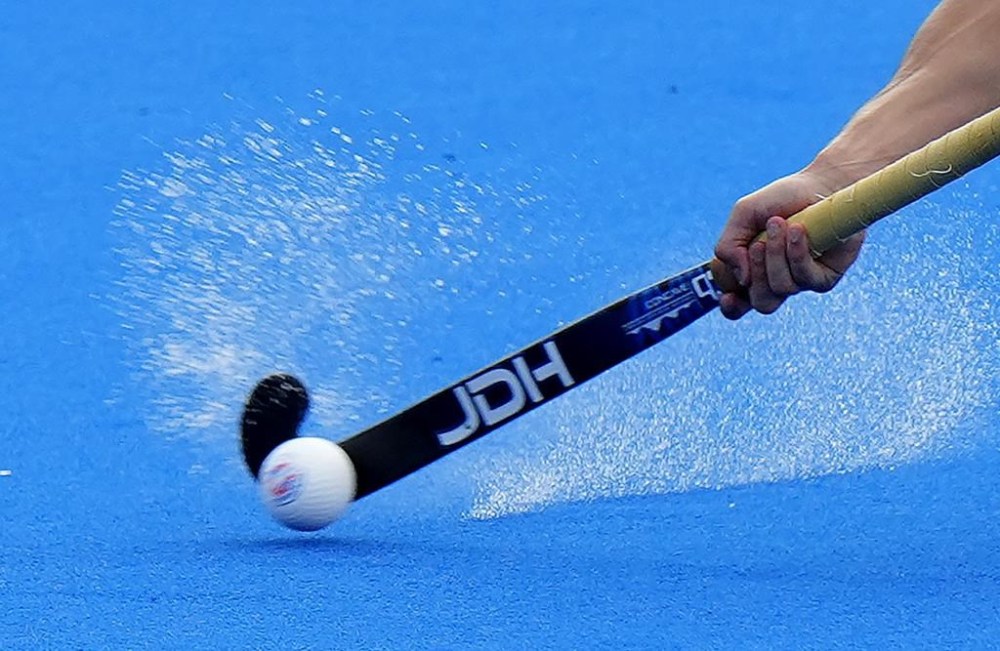 FILE - A view of a player holding a hockey stick, during the 2024 Summer Olympics, Sunday, Aug. 4, 2024, in Colombes, France. (AP Photo/Aijaz Rahi, File)