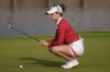Gaby Lopez, of Mexico, looks at the lie of her putt on the 2nd green during the first round of the women's golf event at the 2024 Summer Olympics, Wednesday, Aug. 7, 2024, at Le Golf National in Saint-Quentin-en-Yvelines, France. (AP Photo/George Walker IV)