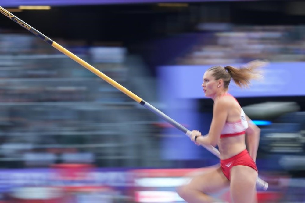 Alysha Newman, of Canada, competes in the women's pole vault final at the 2024 Summer Olympics on Wednesday, Aug. 7, 2024, in Saint-Denis, France. THE CANADIAN PRESS/Christinne Muschi