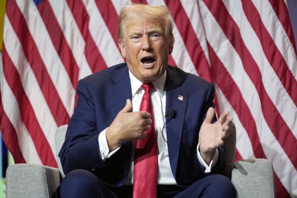Republican presidential candidate former President Donald Trump speaks at the National Association of Black Journalists, NABJ, convention, Wednesday, July 31, 2024, in Chicago. (AP Photo/Charles Rex Arbogast)