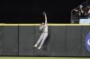 Detroit Tigers center fielder Parker Meadows leaps and catches a ball hit by Seattle Mariners' Cal Raleigh during the eighth inning in a baseball game, Wednesday, Aug. 7, 2024, in Seattle. (AP Photo/John Froschauer)