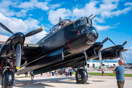 The Avro Lancaster at the Royal Aviation Museum of Western Canada on Tuesday afternoon. Nearly 3,000 people have bought tickets to see the plane, one of only two airworthy Lancaster bombers left in the world, at the museum Tuesday and Wednesday. Read Nicole Buffie's story. (Nic Adam / Free Press)