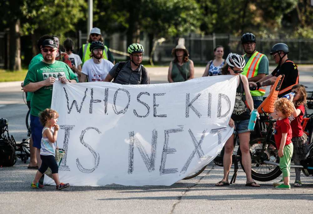 JOHN WOODS / FREE PRESS
Cyclists want safe infrastructure after a teen cyclist was hit by a vehicle at the intersection of Academy and Wellington, Monday.
