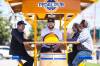 MIKAELA MACKENZIE / FREE PRESS FILES
                                Pedal Pub co-owner Miguel Gauthier (driver, centre) demonstrates the rig, along with co-owner Brandon Guenther (left), general manager Randi Davreux, and co-owner Rylan Adam, at a launch event in downtown Winnipeg on Wednesday, June 1, 2022.