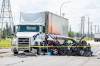 NIC ADAM / FREE PRESS
                                The accident scene after Carli and Marcus Paetzold’s vehicle was crushed between two semi-trucks while coming to a stop at Lagimodiere Boulevard and East Mint Place Friday morning.