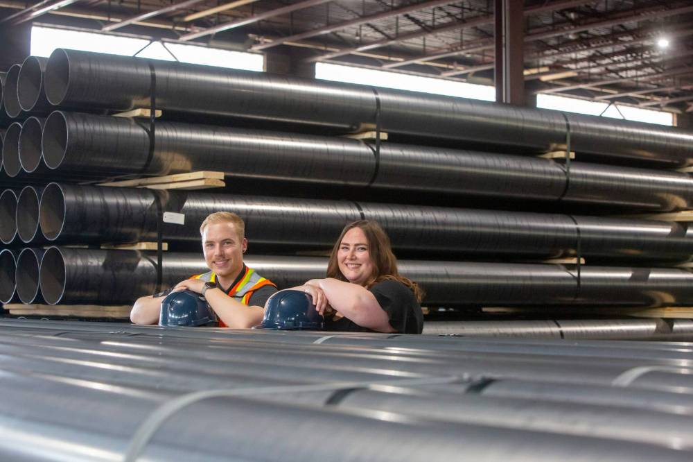 BROOK JONES / FREE PRESS
Dylan Bobrowski and sister Kayla, junior executives at Imperial Steel Products, in the company’s Winnipeg warehouse at 901 Century St. ‘You’re all looking out for each other and the employees, at the end of the day,’ Dylan says.