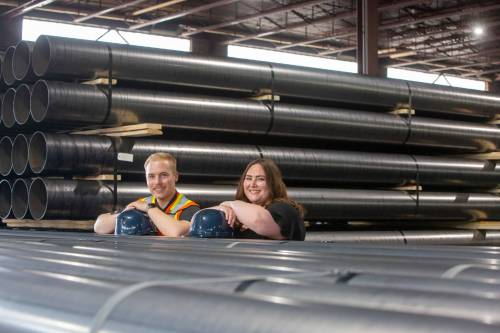 BROOK JONES / FREE PRESS 
                                Dylan Bobrowski and sister Kayla, junior executives at Imperial Steel Products, in the company’s Winnipeg warehouse at 901 Century St. ‘You’re all looking out for each other and the employees, at the end of the day,’ Dylan says.