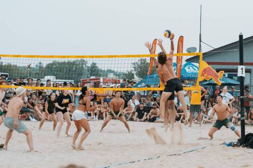 Supplied
                                Super-Spike offers volleyball action at the net and music onstage by Down with Webster and more Friday and Saturday at Maple Grove Rugby Park.