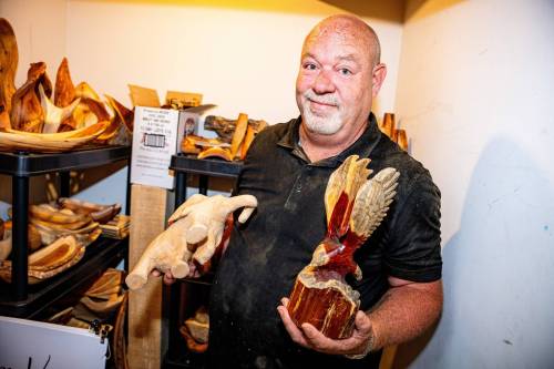 NIC ADAM / FREE PRESS
                                Sean Philips, 52, makes one-of-a-kind woodwork creations in his home garage out of salvaged wood sourced from around Manitoba.