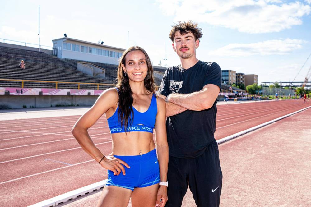 NIC ADAM / FREE PRESS
University of Manitoba track team members Madisson Lawrence (left) is a national champion in the heptathlon and Daxx Turner earned silver in the triple jump at the 2024 Bell Trials for the Olympic and Paralympic Games.
