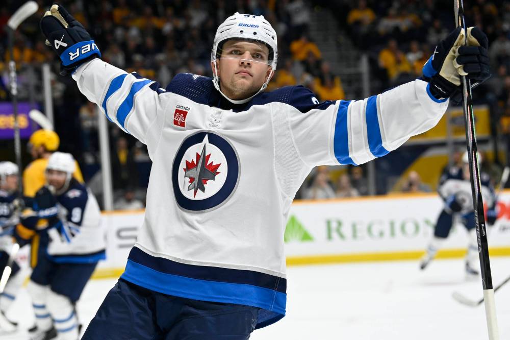 Winnipeg’s Cole Perfetti has completed his three-year, entry-level contract and is coming off his most productive season with the Jets. (AP Photo Files/Mark Zaleski)