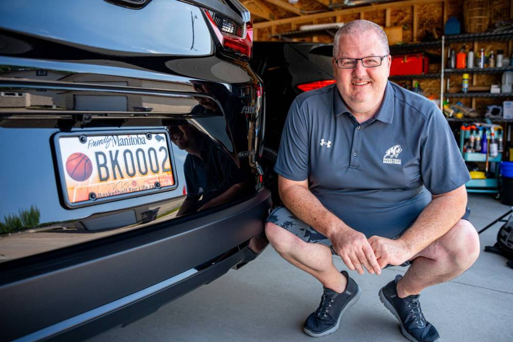 Adam Wedlake, executive director of Basketball Manitoba, whose branded licence plate is the eighth most popular of the province’s 14 specialty plates, per figures provided by Manitoba Public Insurance as of July 15. (Nik Adam / Free Press)