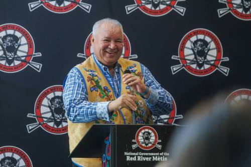 MIKE DEAL / FREE PRESS
                                MMF President David Chartrand at the announcement the Manitoba Métis Federation is buying the &ldquo;Bell towers&rdquo; at 333 Main Street and 191 Pioneer Ave.