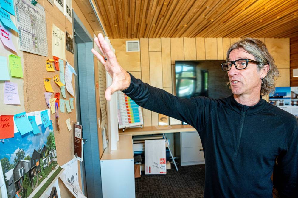 NIC ADAM / FREE PRESS
While Ted Geddert, founder and president of Holz, doesn’t have an office, he finds the boardroom of his business is one of the places he gets work done.