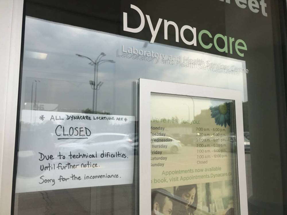 A Dynacare location in St. Boniface was one of many closed on Friday owing to the IT outage. (Chris Kitching / Free Press files)