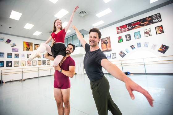 Royal Winnipeg Ballet dancers Stephan Azulay (left), Amanda Solheim (top), and Joshua Hidson all sashay into new roles at this year’s Ballet in the Park. (Mikaela MacKenzie / Free Press)